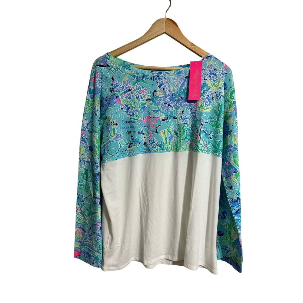 Lilly Pulitzer Finn Top Lilly Loves Texas Bayside Blue  Large NWT